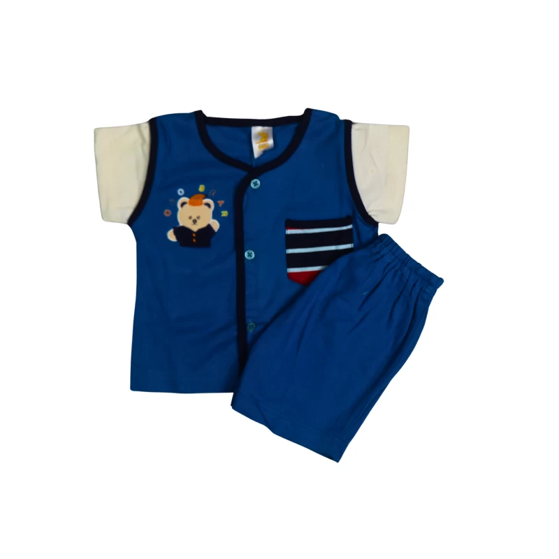 Bear Print Kids Pajama Set with Cream Sleeves