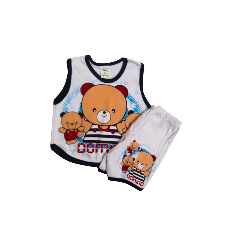 Kids Cartoon Bear Tank Top & Shorts Set
